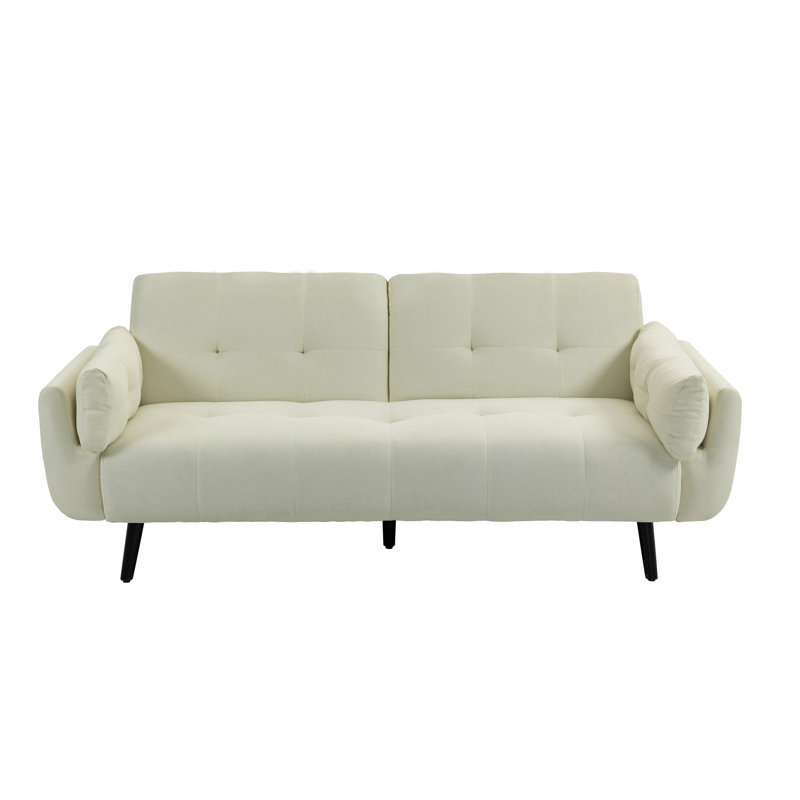 Raducu Twin 190.2Cm Wide Tufted Convertible Sofa, Beige Polyester