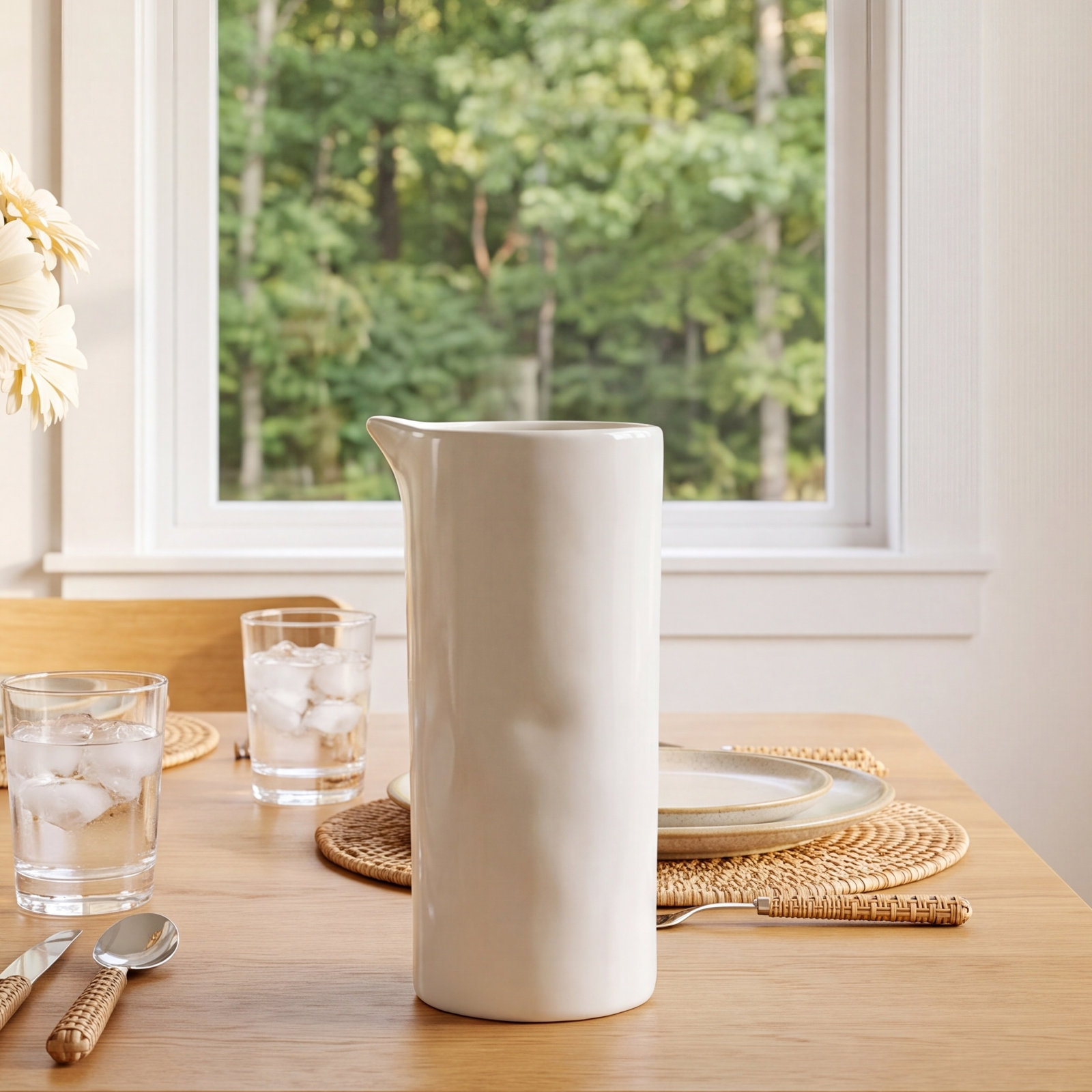 Pinch Stoneware Pitcher, White