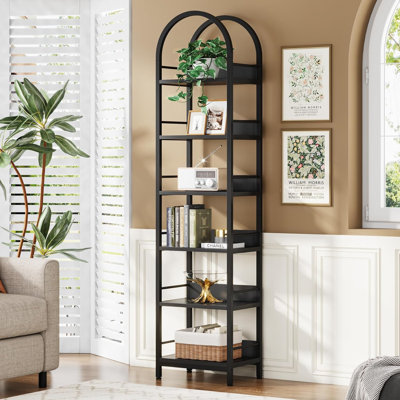 Modern Arched 6-Tier Floor Bookshelf, Versatile Display Storage Rack for Living Room, Study & Corner Spaces