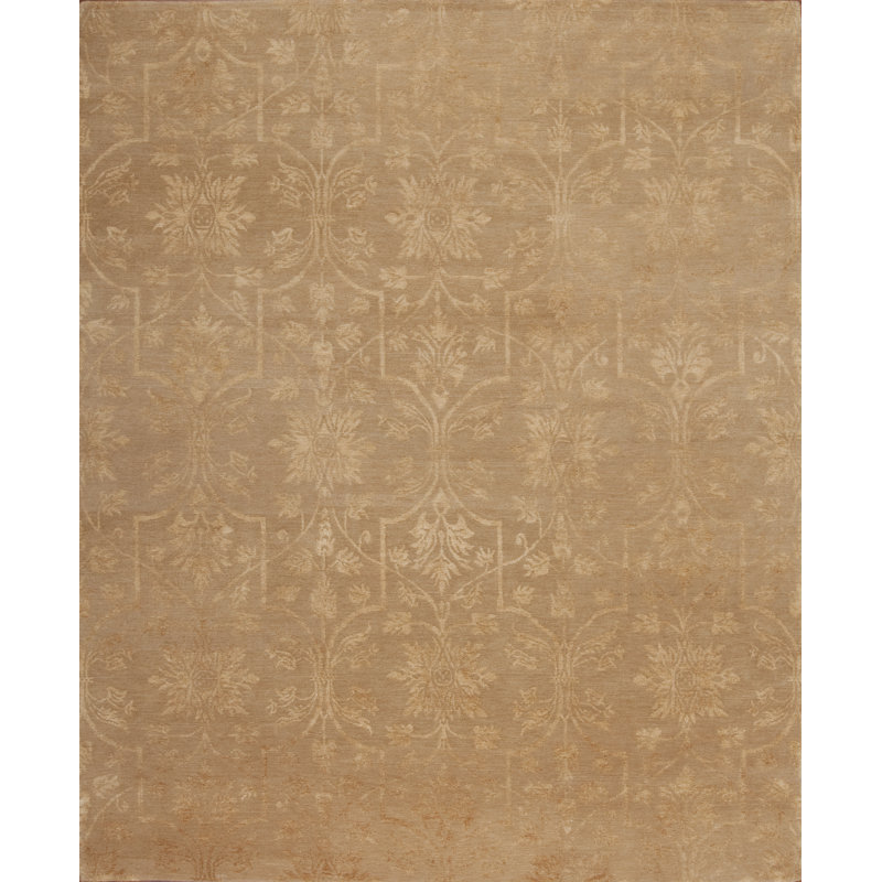 Modern Tibet Handmade Silk and Wool Floral and Geometric Area Rug, Rectangle 8' x 10'