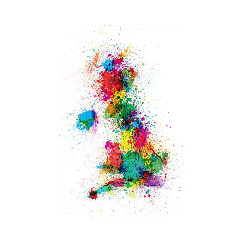 Great Britain Uk Map Paint Splashes by Michael Tompsett - Wrapped Canvas Painting, 152.5 cm H x 101.5 cm W