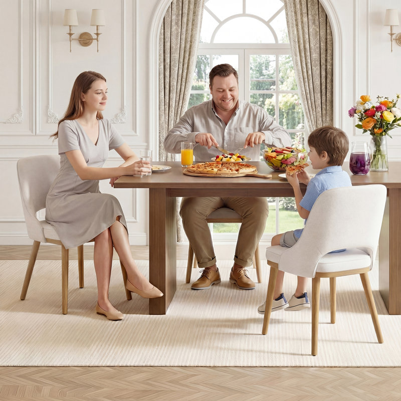 Chaises de salle à manger rembourrées | Dossier ouvert, pieds en bois massif, Beige