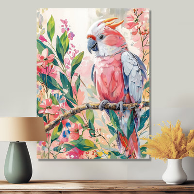 Pink Green Cockatoo Jungle Dreams II - Parrot Wall Art Living Room
