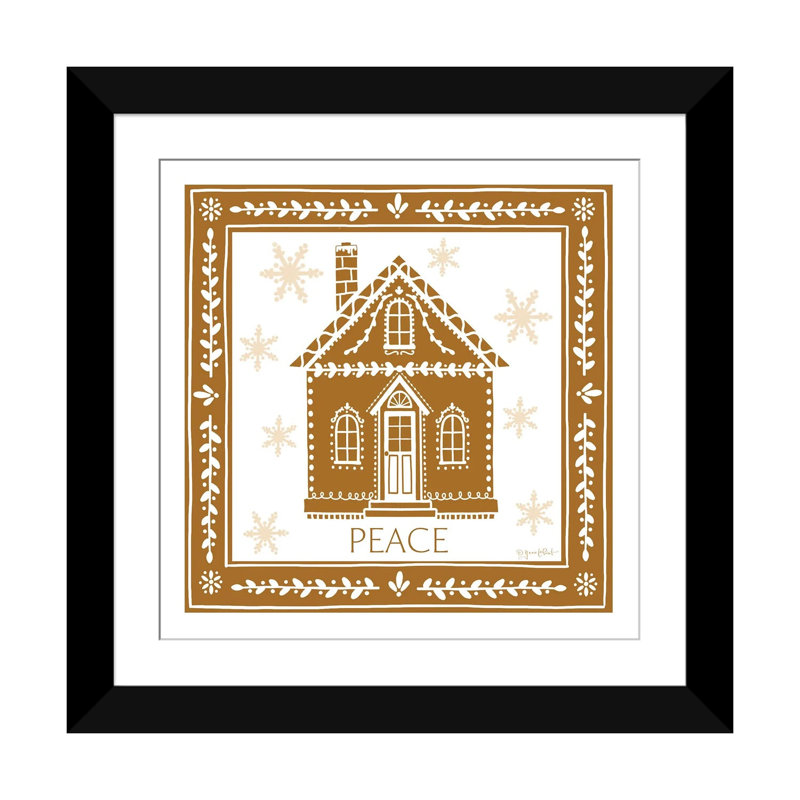 Gingerbread Christmas House - reproduction d'art murale - papier d'art encadré, H 16 po x l 16 po, Noir