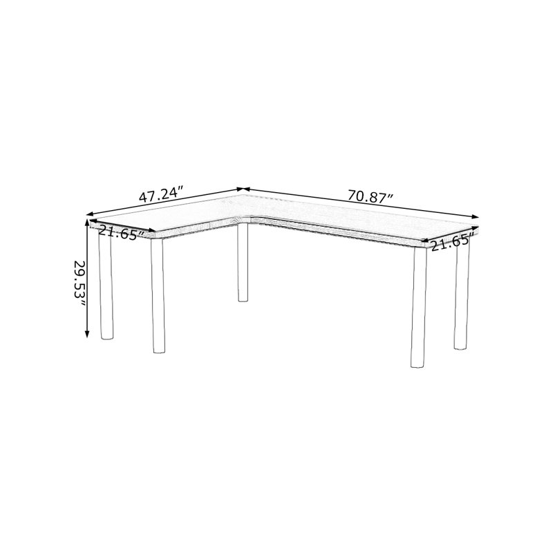 Bureau noir en bois massif en forme de L, Retour à gauche, H 29,53 po x l 70,87 po x P 21,65 po