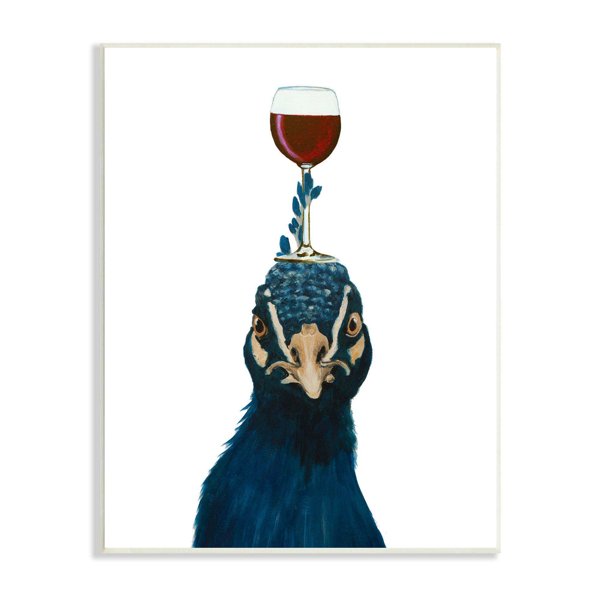 Quirky Blue Peacock Balancing Wine Glass on Head by Coco de Paris - Painting Stupell Industries Format: White Framed, Size: 14 H x 11 W