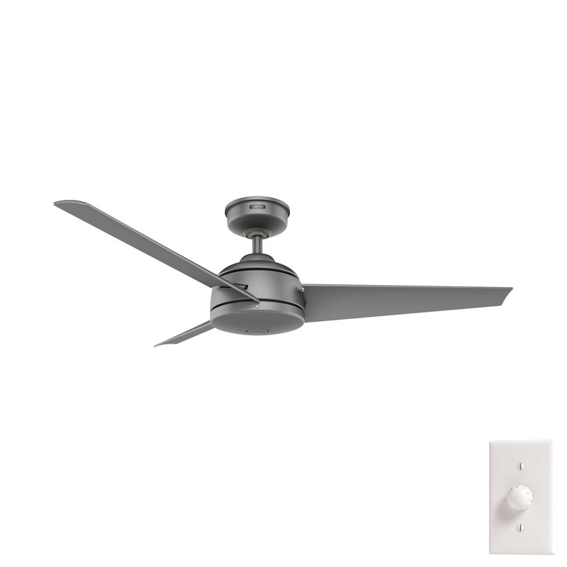 52" Trimaran 3 - Blade Outdoor Standard Ceiling Fan with Wall Control, Matte Silver