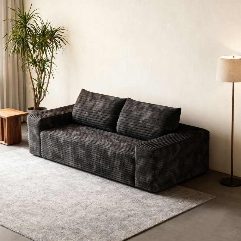 Canapé à 2 places avec rembourrage moelleux moderne, H 23,23 po x l 63,03 po x P 35,44 po, Tissu noir