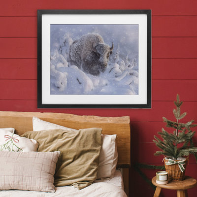 Winter Bison In Deep Framed Print Under Glass, design by Collin Bogle