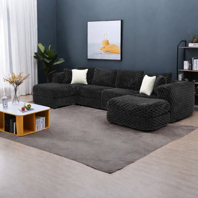 Élégants modulaires noirs modulaires avec repose-pieds amovibles, revêtement en velours douillet pour le salon
