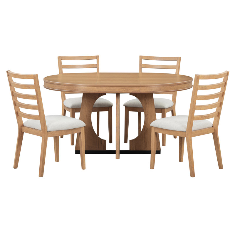 Dining Table Set With Extendable Tabletop, Natural
