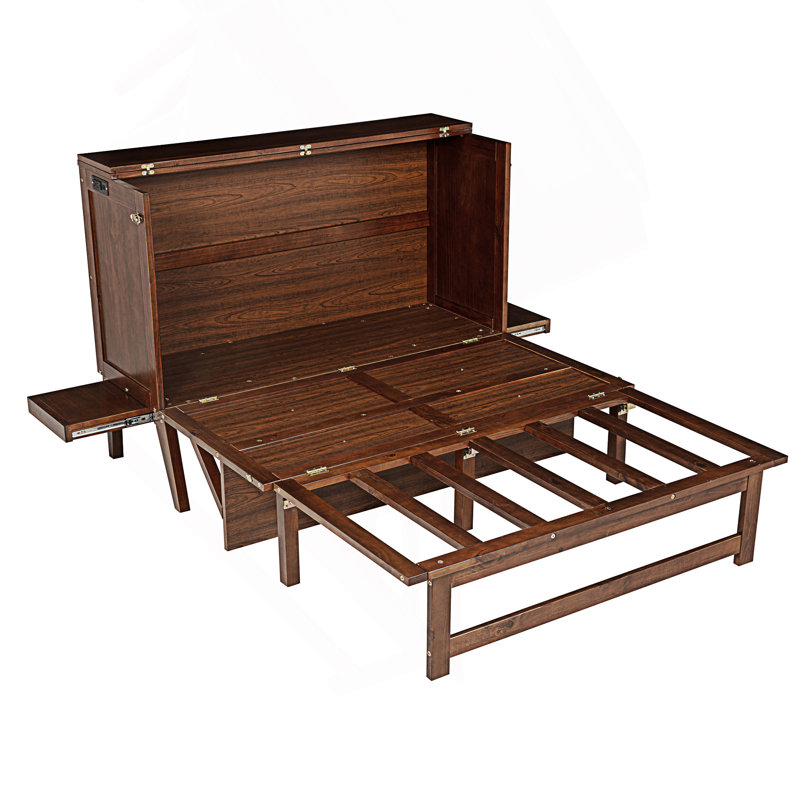 Lit escamotable double avec port USB et tablettes amovibles de chaque côté, lit escamotable