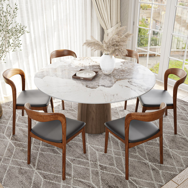 Ensemble de table de salle à manger Amberly, H 29,52 po x l 59,06 po x P 59,06 po, 7 pièces : table, 6 chaises, Pandora
