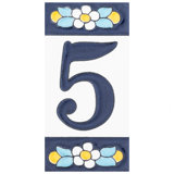 Sevillano 2.13" x 4.38" Ceramic Floral Address Number Wall Tile in White/Blue