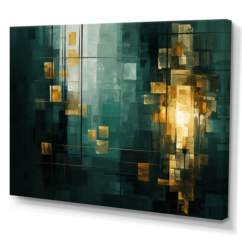 Sudden Serenity Abstract Teal And Gold I - Abstract Painting Wall Art Prints, H 16 po x l 32 po, Toile tendue