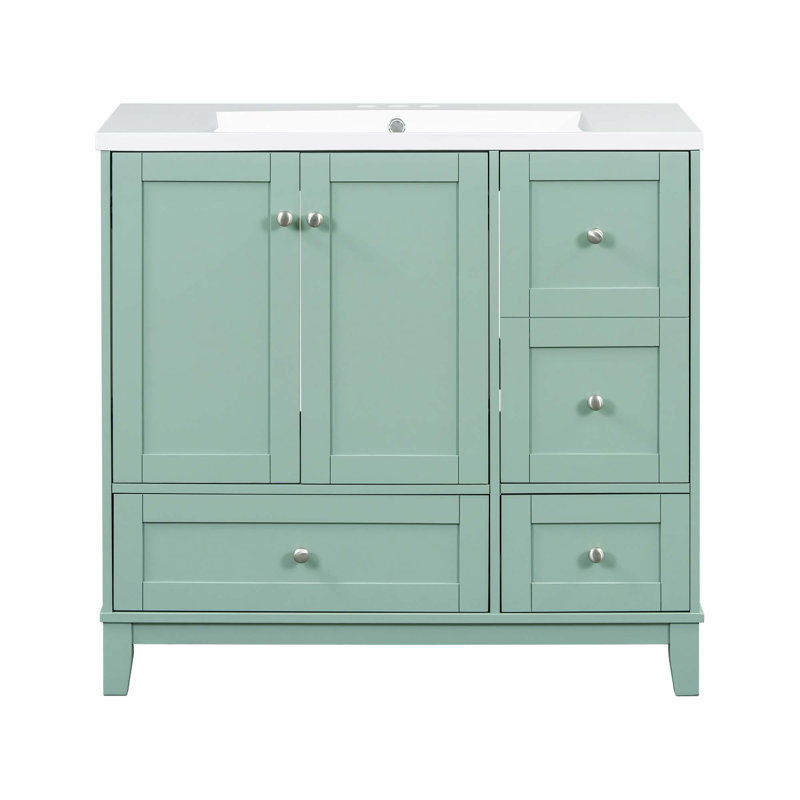 Meuble-lavabo moderne simple avec lavabo, chargement USB, 2 portes et 3 tiroirs, Vert