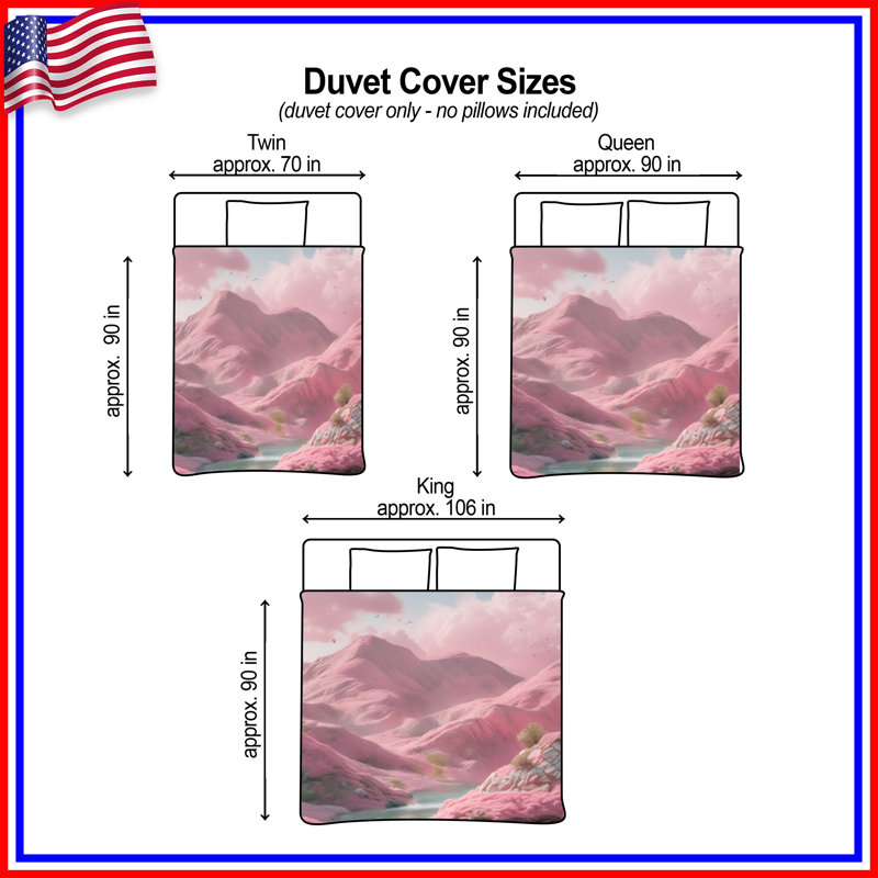 Pink Mountain Landscape Duvet Covers, Queen
