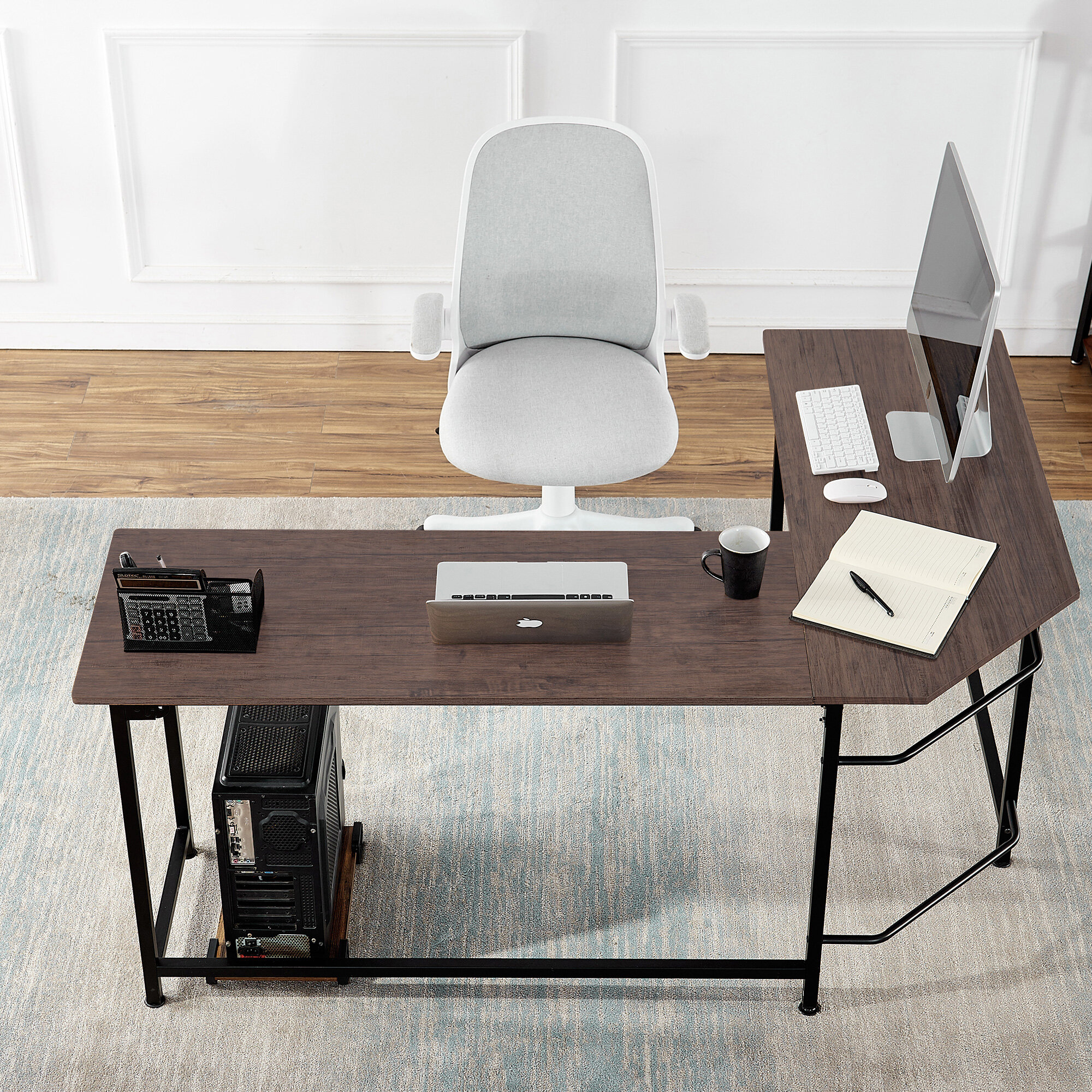 Inbox Zero L-Shaped Metal Base Computer Desk | Wayfair