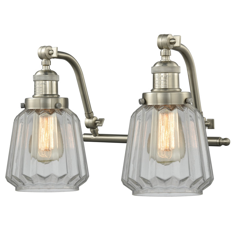 Éclairage pour meuble-lavabo 2 lumières Vinson, Nickel satiné brossé, Transparent, Ampoule non incluse