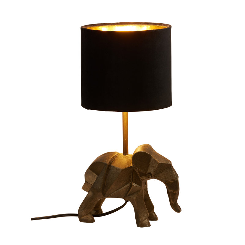 15.5''H Black Drum Shade With Novelty Elephant Base Table Lamp 