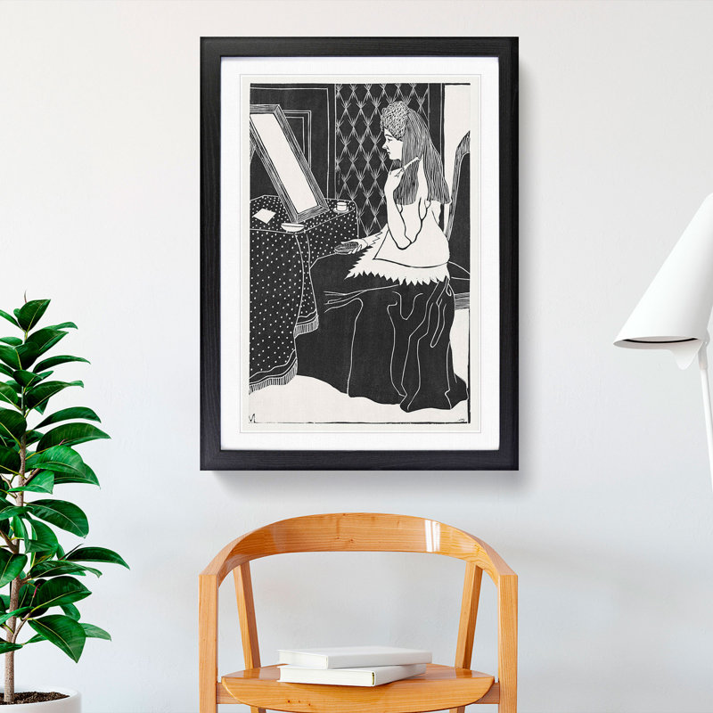 Woman at Dressing Table by Samuel De Mesquita - Picture Frame Painting, 48cm H x 36cm W x 2cm D, Black Framed
