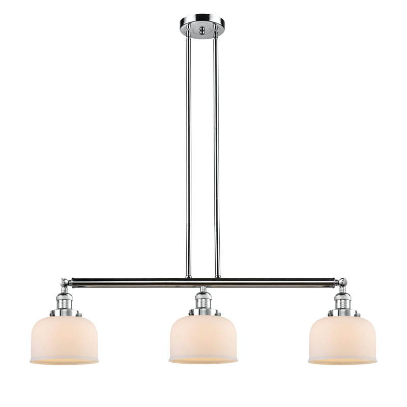 Jebediah 3-Light Metal Kitchen Island Pendant with Glass Shades, Polished Nickel, Matte White Cased, 6 Watt Vinage LED Bulb
