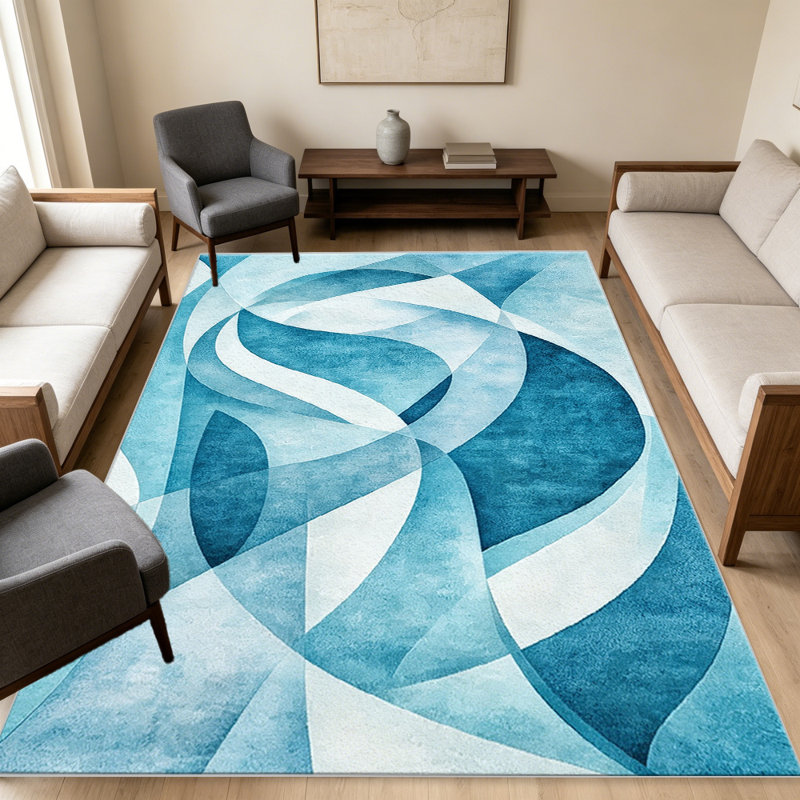 Teal and Light Blue Abstract Swirl carpet-easy to clean, machine-washable, soft and comfortable; suitable for door mats, kitchens, living rooms, bedrooms, corridors, and laundry areas. Easy to clean, durable carpet for home decoration.