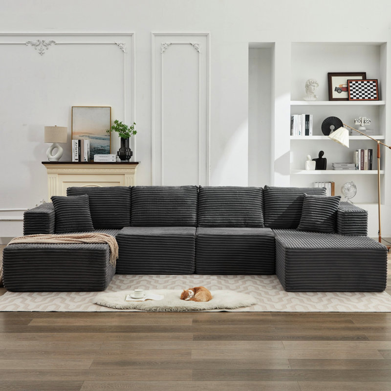 Méridienne double 106 po Cloud, Grey Corduroy, H 33,65 po x l 74,71 po x P 70,27 po