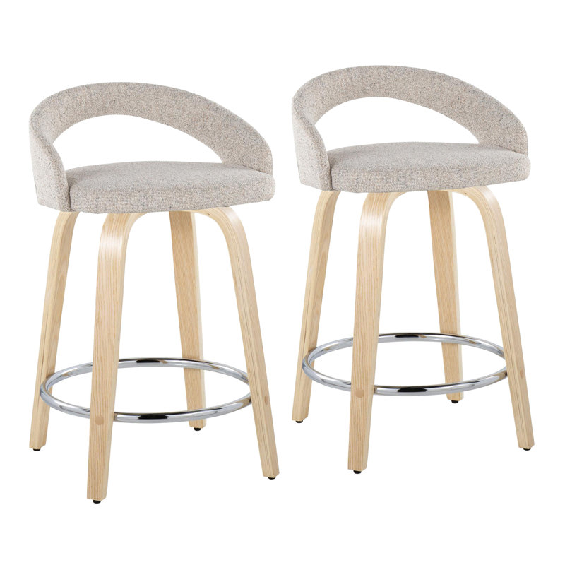 Ensemble de 2 tabourets de bar Laurenzio, Neutre / chrome, Tissu avoine, Tabouret de bar (siège d'une hauteur de 29 po)