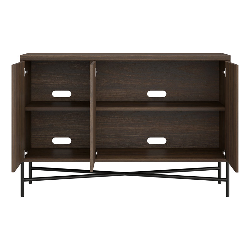 48" Fluted Sideboard with Adjustable Shelves & Cable Management — Alder Brown Scandinavian Storage Cabinet for Dining Room or Living Room | Dodson