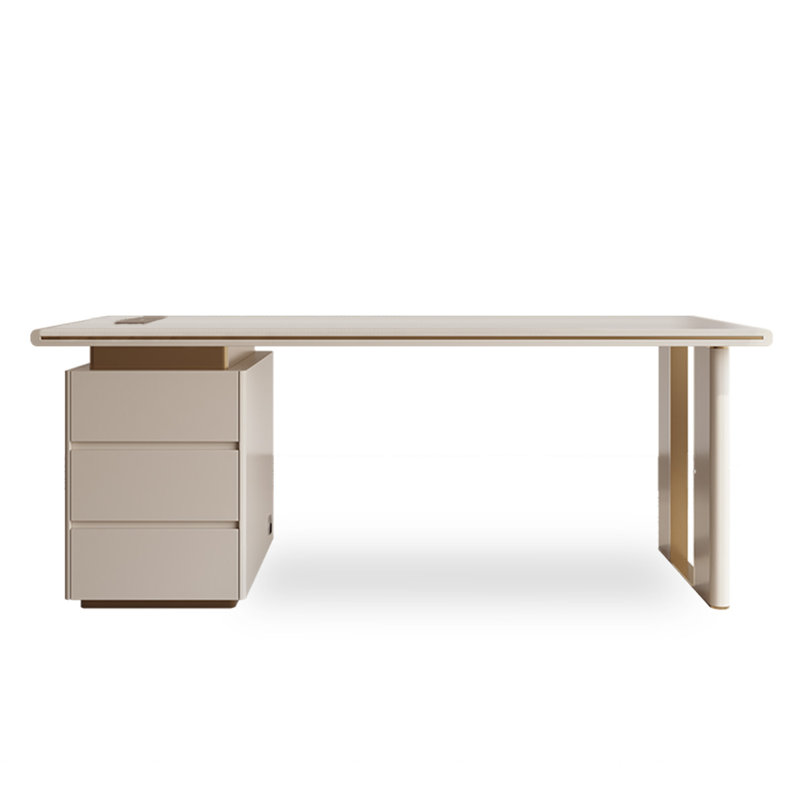 Creamy Modern Desk with Three Drawers, H 29,5 po x l 63 po x P 27,6 po