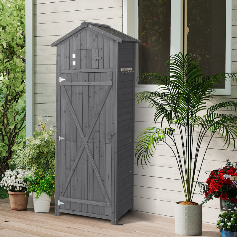 Garden Storage Shed 180CM Tall Outdoor Storage Cabinet With Lockable Doors-Grey