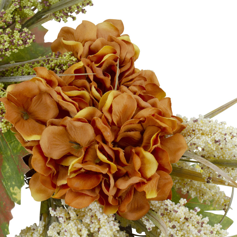 Couronne florale d'hortensia orange et verte 30 po non éclairée