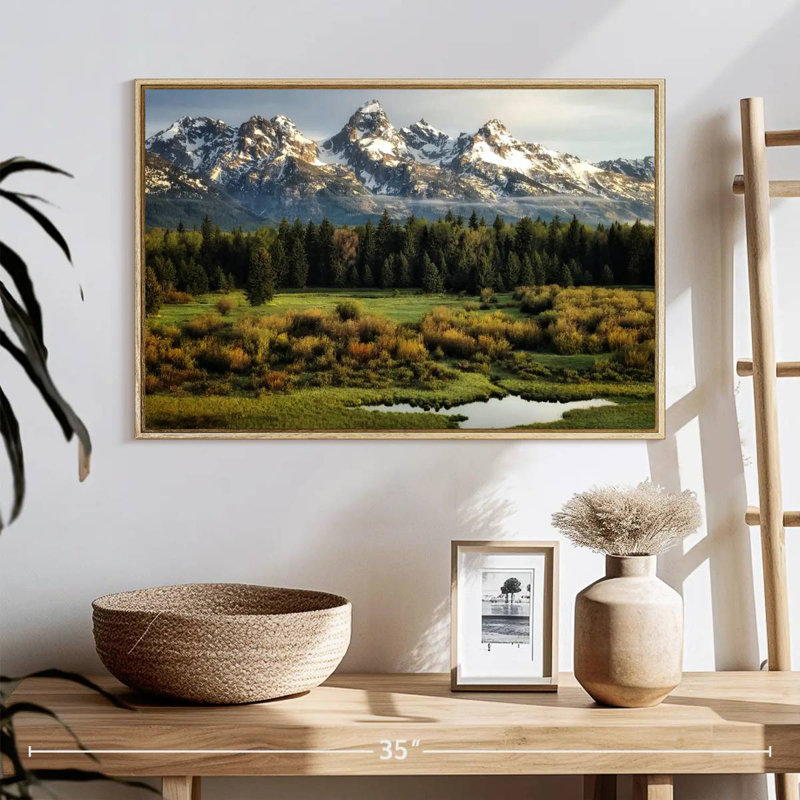 Grand Teton Beauty, 25 po x 17 po, Cadre flottant en bois naturel