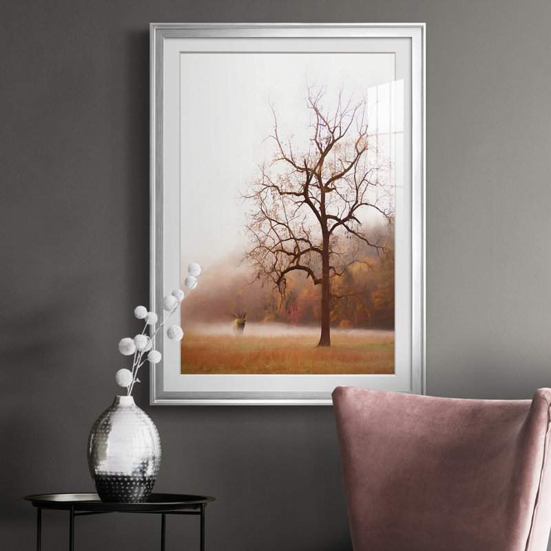 Photographie, photographie, élan dans la brume - reproduction de cadre photo, Cadre argenté, H 24,5 po x l 18,5 po x P 1 po