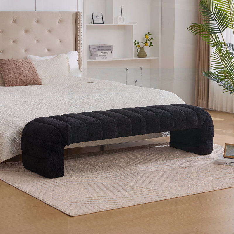 Modern Upholstered Armless Bed Bench, Channel Tufted Couch Daybed Chaise, Chenille Ottoman for Living Room and Bedroom, Entryway