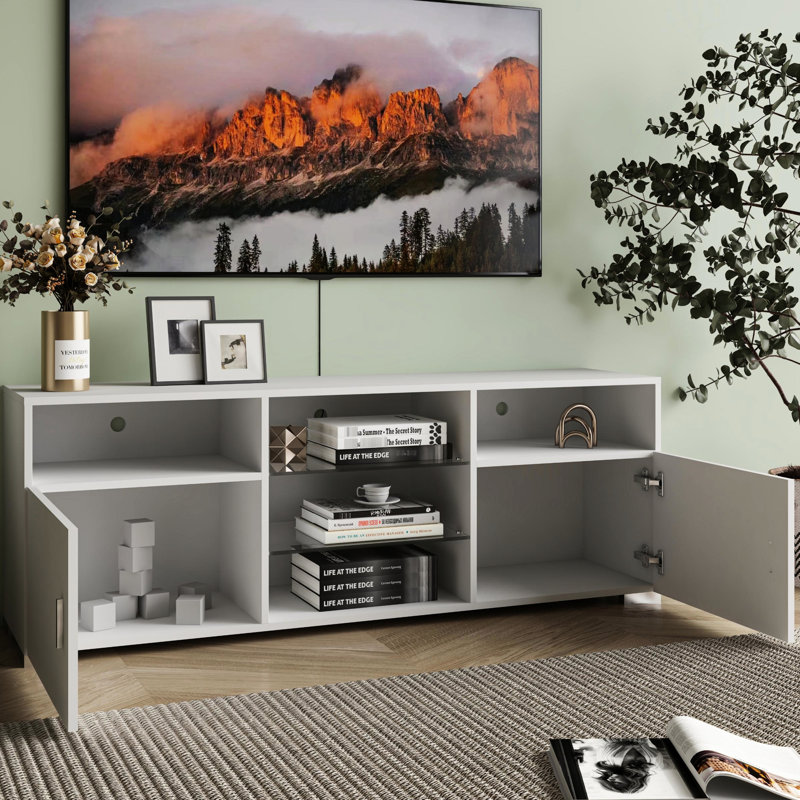 Meuble télé pour téléviseur de 32 à 60 pouces, console de télévision moderne avec tiroir et lumières DEL, centre de divertissement Matt pour salon, chambre à coucher.