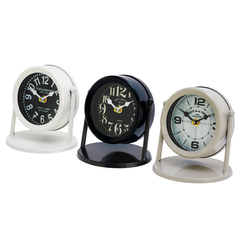 Horloge de table en métal quartz analogique en blanc/noir
