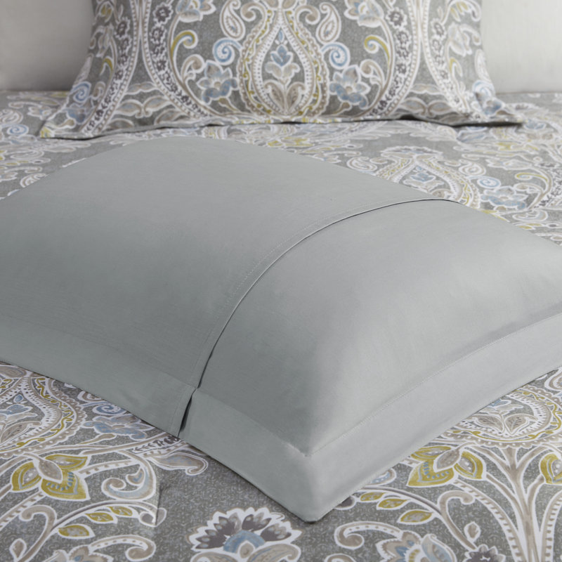 Elegant Grey Damask 5-Piece Cotton Duvet Cover Set
