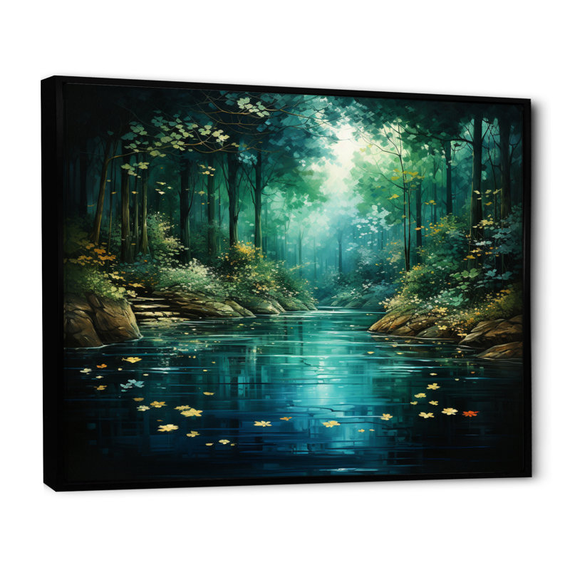 «Forest Emerald Canopy River», art mural sur toile, H 30 po x l 40 po x P 1,5 po, Cadre flottant noir