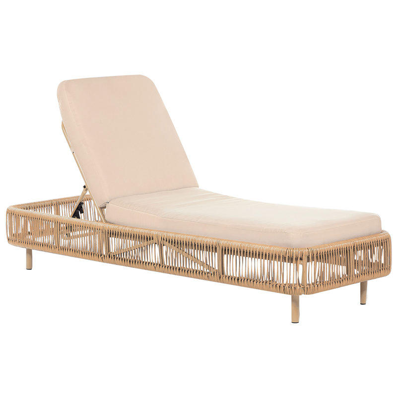 Brookman 190cm Long Reclining Single Chaise with Cushions, Natural, Beige
