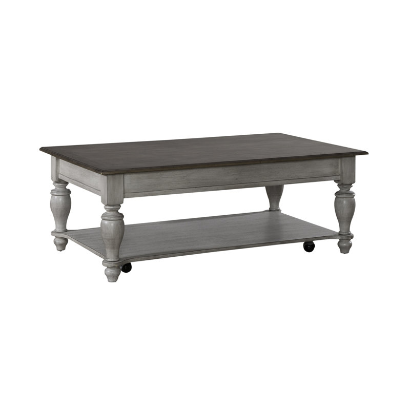 Cassady 48" W Solid Wood Cocktail Table with Casters, White