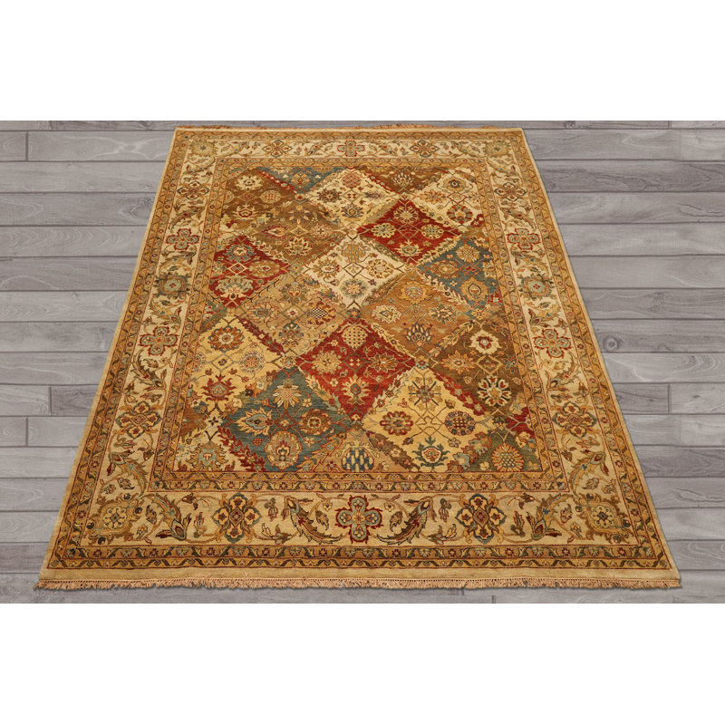 Tapis transitionnel beige en laine noué à la main 7 pi 9 po x 9 pi 10 po Agra