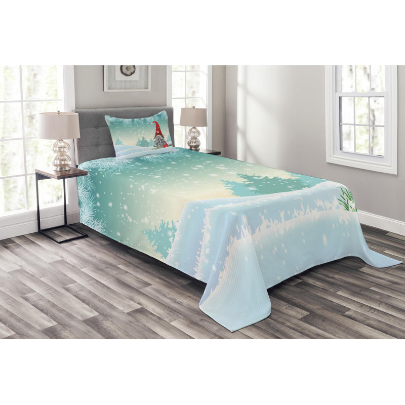 Mint Green and Pale Blue Gnome Twin Coverlet Set