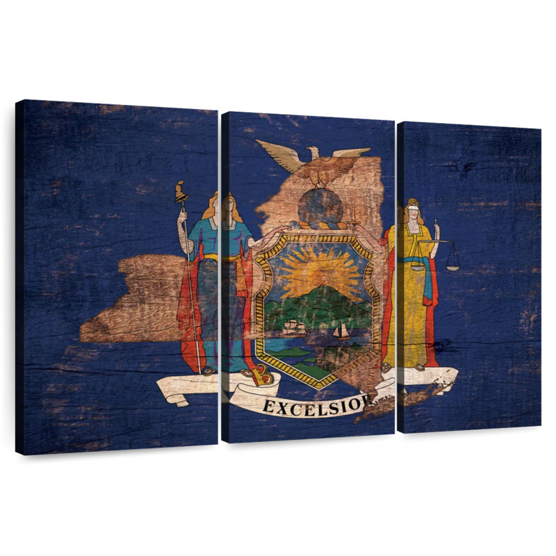 Borges State Map Over New York Flag, 32" H x 50" W