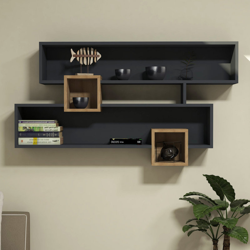 Bressler 5 Piece Cube Shelf, Walnut/Anthracite