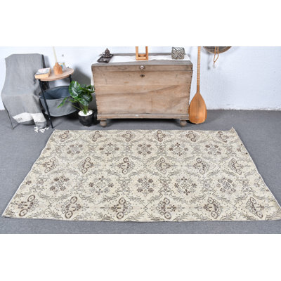 Classic Anatolian Turkish Decorative Wool Rug Ideal for Kitchen and Living Areas Brown/Beige