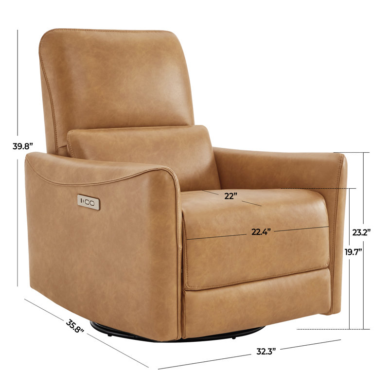 Fauteuil inclinable électrique pivotant en cuir Mikkel, Similicuir brun cognac