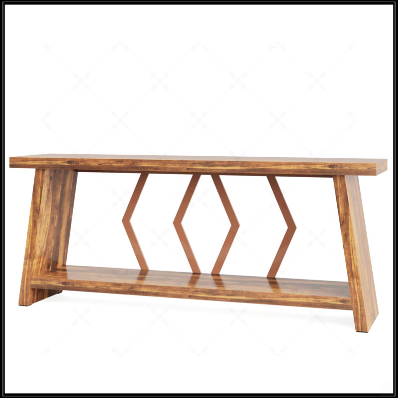 70.9 Inch Extra Long Farmhouse Console Table With 2-Tier Storage Shelves, Rustic Industrial Design For Living Room And Hallway