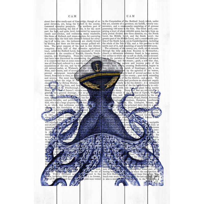 Captain Octopus - No Frame Print on Wood, 91cm H x 61cm W x 4cm D